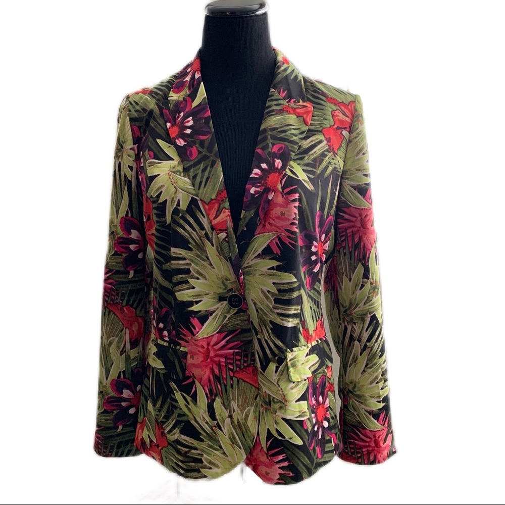 Chico’s SZ S Tropical Palm Print Blazer | NWOT